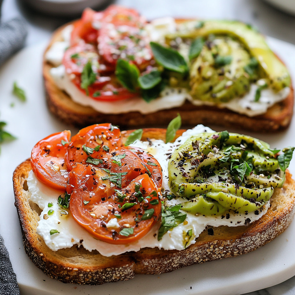 Healthy Tomato Toast The Ultimate Guide to a Nutritious & Delicious Snack 10 Tomato and avocado toast with ricotta on white plate