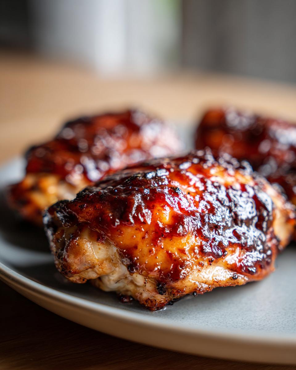 Close-up of juicy Balsamic Baked Chicken Breast pieces on a gray plate, ready to serve.