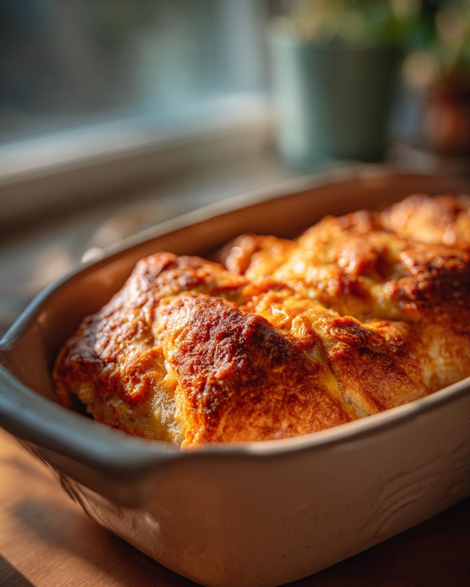 Close-up of baked Cheesy Buffalo Chicken Burritos in a casserole dish, golden brown and bubbly.