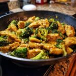 A delicious Chicken Broccoli Skillet, featuring tender chicken and fresh broccoli in a savory sauce.