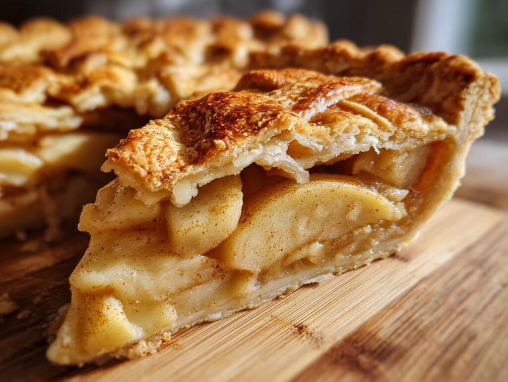A delicious slice of Cottage Cheese Apple Pie with flaky crust and apple filling.