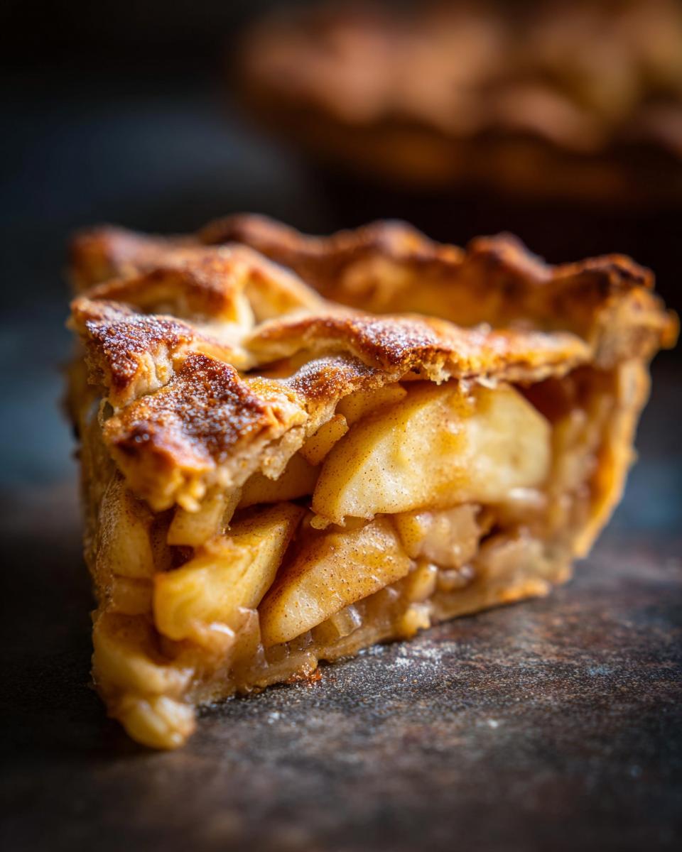 A delicious slice of Cottage Cheese Apple Pie with a flaky crust and juicy apple filling.
