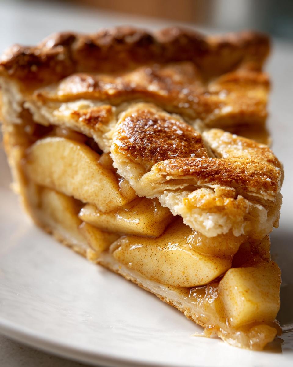 A delicious slice of Cottage Cheese Apple Pie with flaky crust and apple filling.