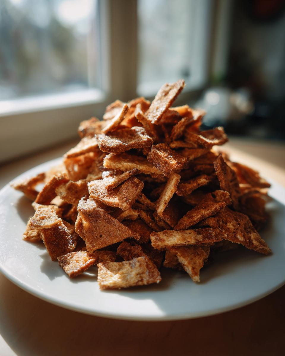 A plate piled high with homemade Crunchy Cottage Cheese Chips, golden brown and ready to eat.