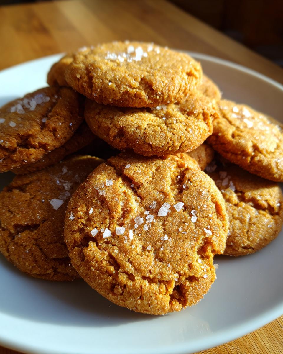 A stack of delicious French Salted Butter Cookies, sprinkled with coarse sea salt on a plate.
