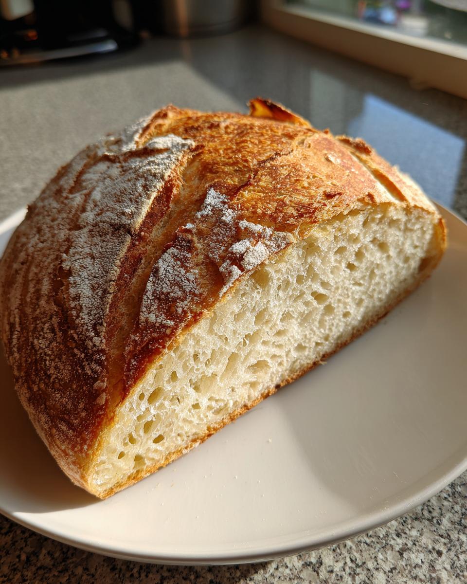Close-up of a cut loaf of A Fresh Italian Bread, showing the crust and airy interior on a white plate.
