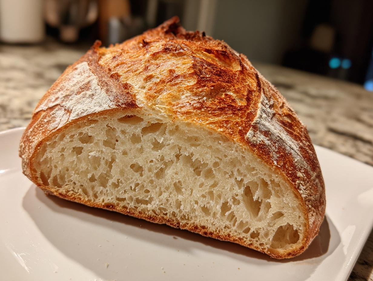 A cross-section of A Fresh Italian Bread loaf reveals its airy texture and golden crust.