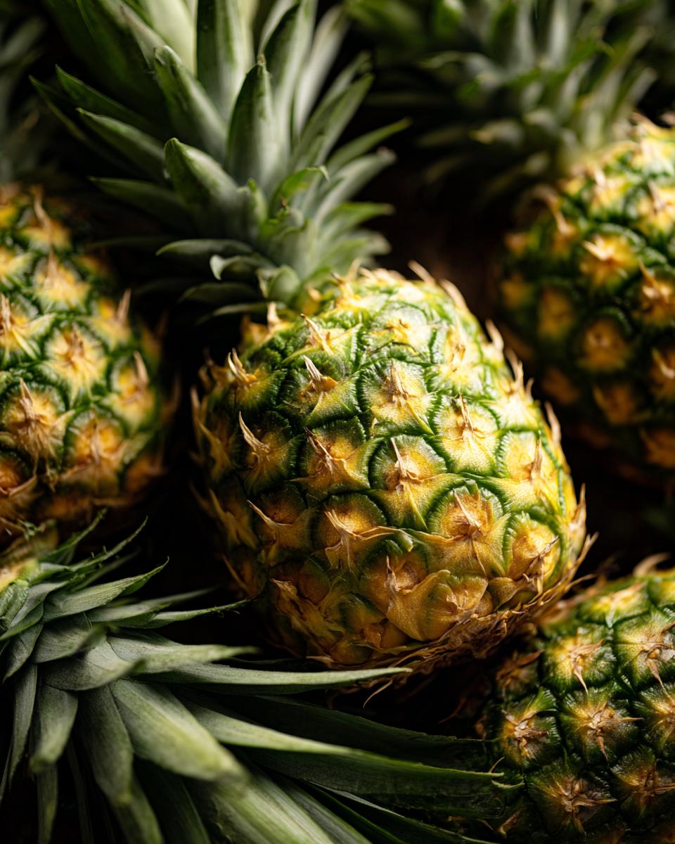 Close-up of fresh pineapples, an ingredient for Pineapple Cucumber Salad recipe.