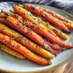 Close-up of a plate of Healthy Smashed Carrots, seasoned and ready to eat.
