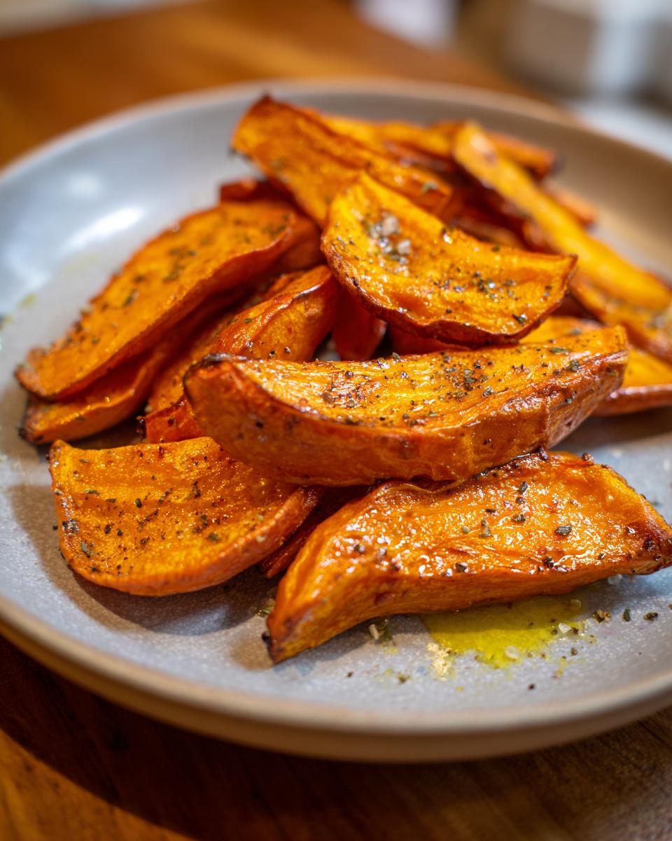 A plate of roasted Healthy Smashed Carrots, seasoned with herbs and spices.