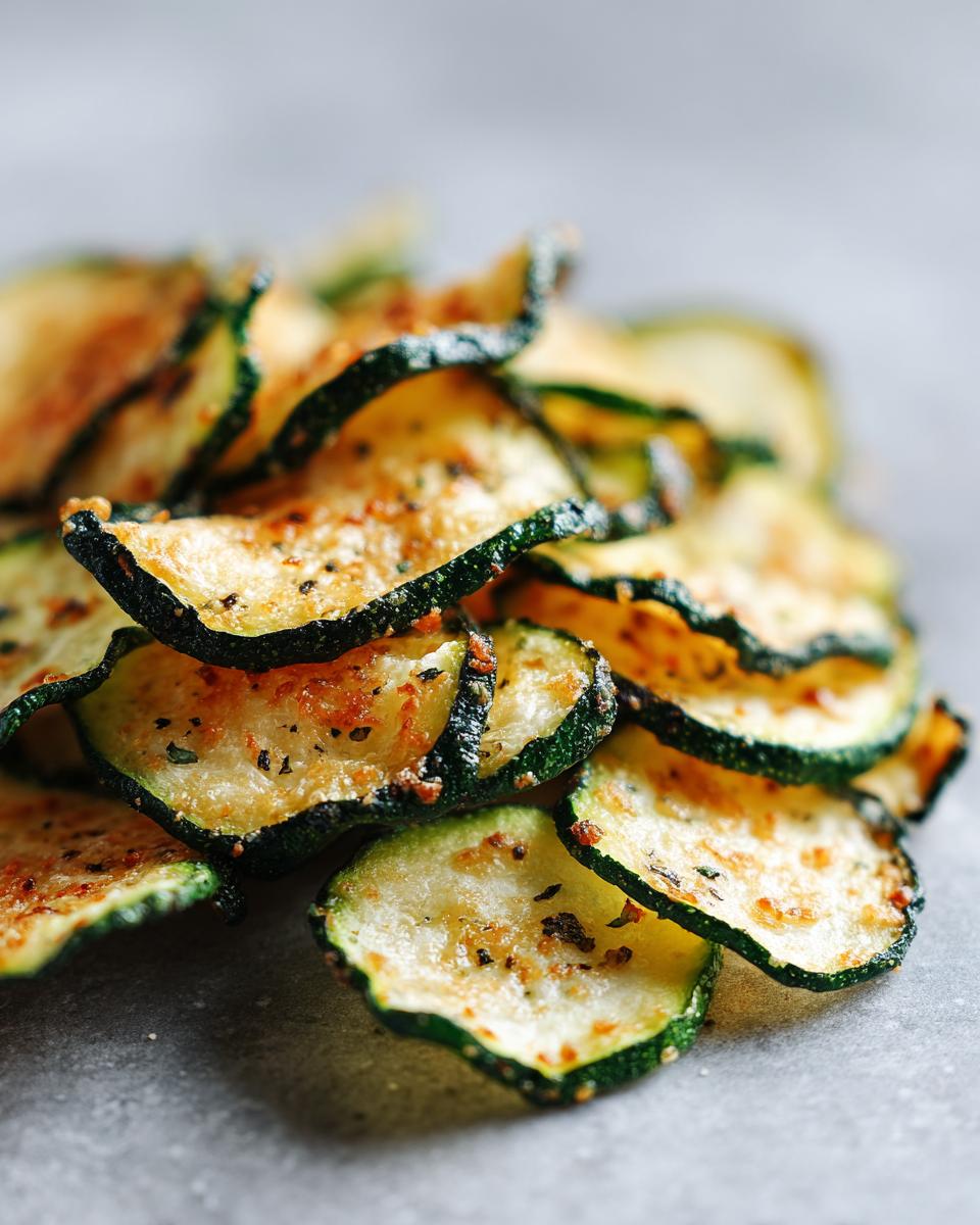 A stack of golden brown Healthy Zucchini Chips, seasoned and ready to eat.