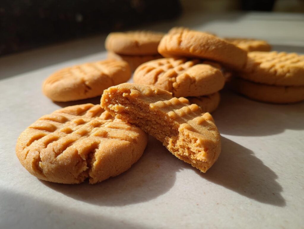 A close-up of Homemade Copycat Nutter Butters, one broken in half to show the texture.