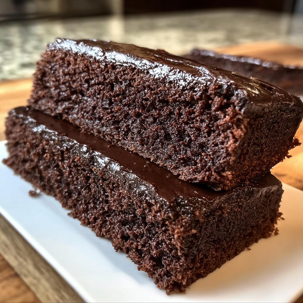 Two stacked Keto Flourless Fudge Cookies with a rich, glossy chocolate topping on a white plate.