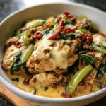 A close-up of Philly Cheesesteak Bowls featuring chicken, peppers, spinach, and melted cheese.