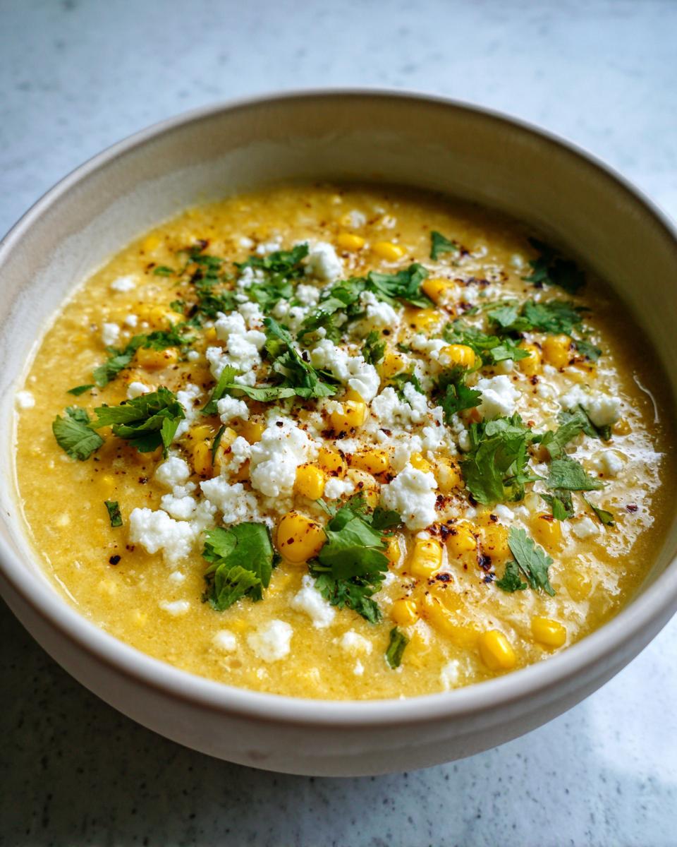 A bowl of creamy Poblano Chicken Tortilla Soup topped with cheese and cilantro.