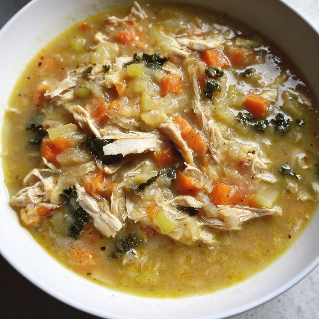 Close-up of a bowl of Potato Taco Bowls with chicken, potatoes, carrots, and greens in a savory broth.