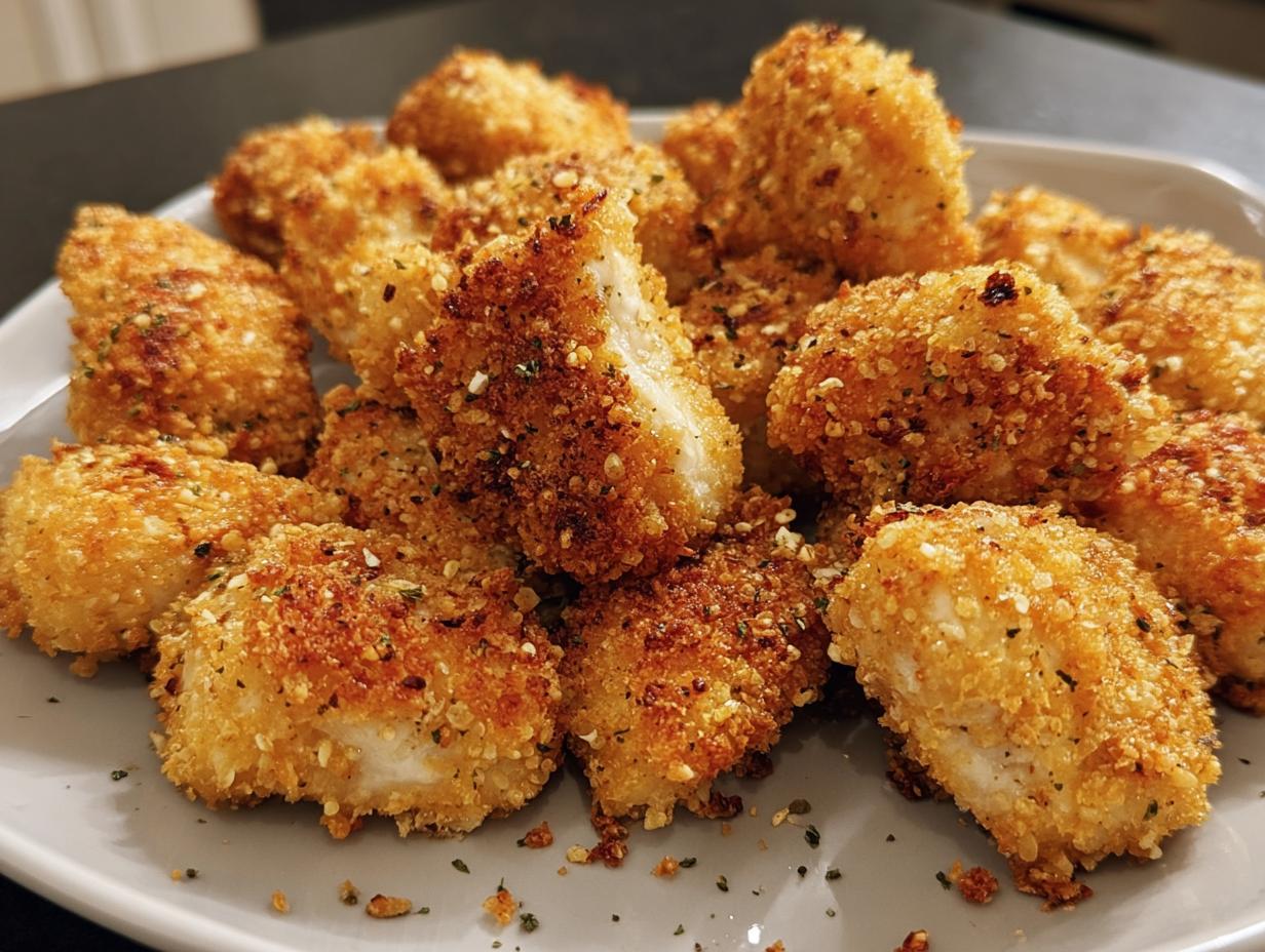 A plate piled high with crispy, golden Ranch-Crusted Chicken Bites, ready to be enjoyed.