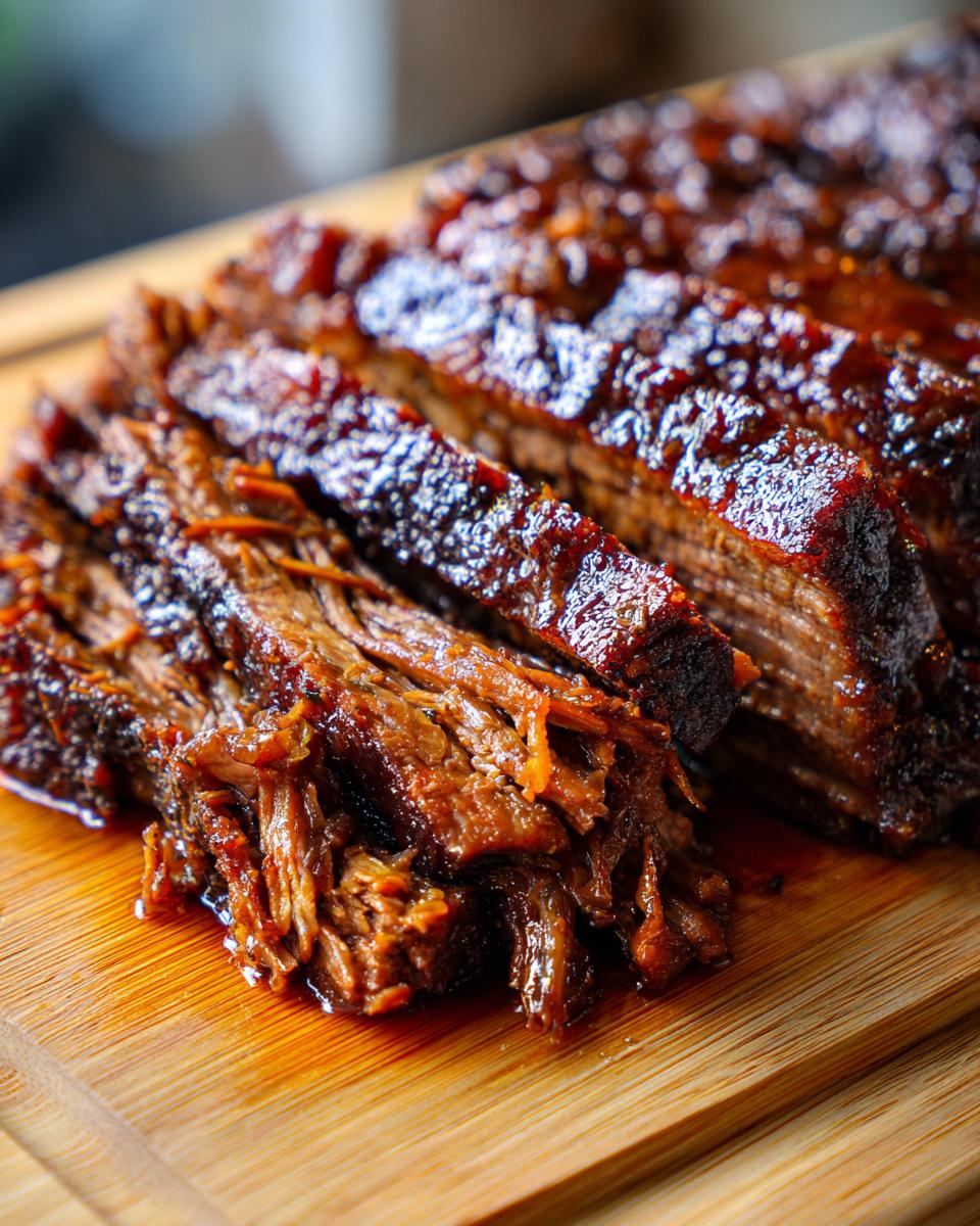 Close-up of sliced birria meat on a wooden cutting board, ready for making Birria Enchiladas.