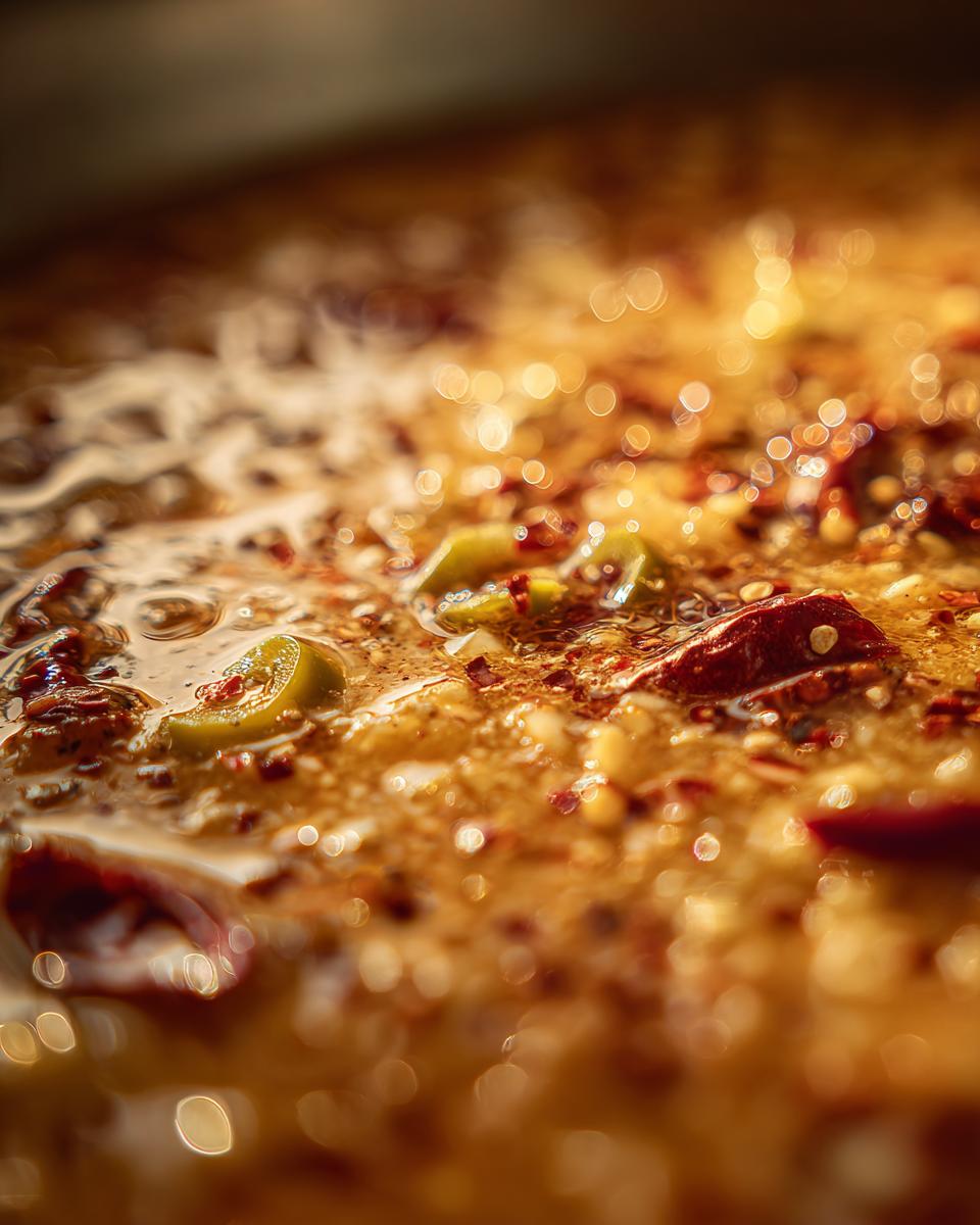 A close-up of Spicy Jalapeño Popper Soup, showing jalapeño slices and red pepper flakes in a creamy broth.