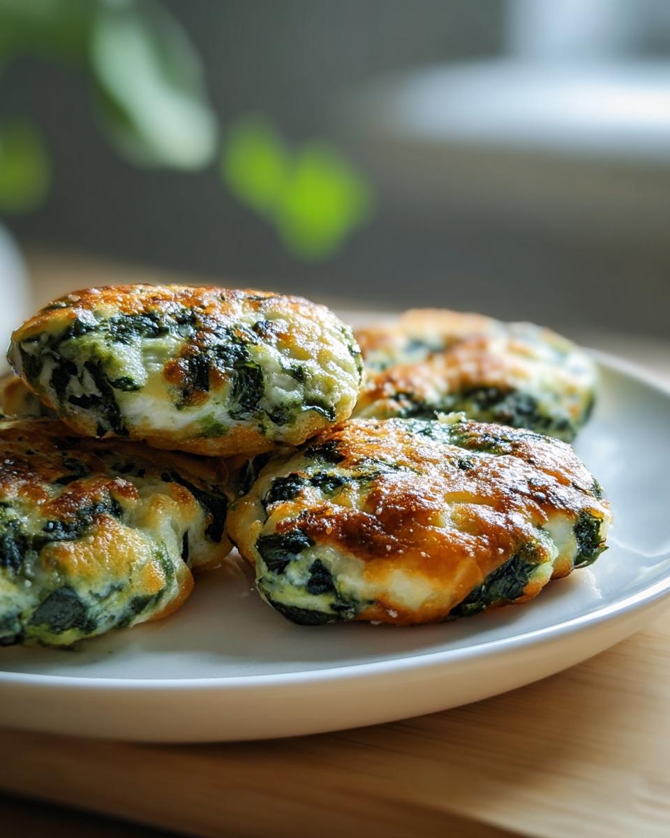 A plate of golden-brown Spinach Cottage Cheese Flagels, showcasing the spinach and cottage cheese filling.
