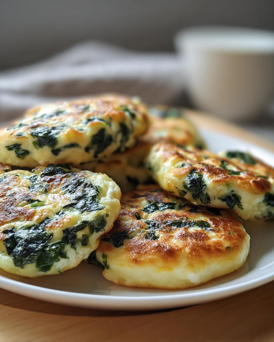 A plate of golden Spinach Cottage Cheese Flagels, showcasing the spinach and cheese filling.