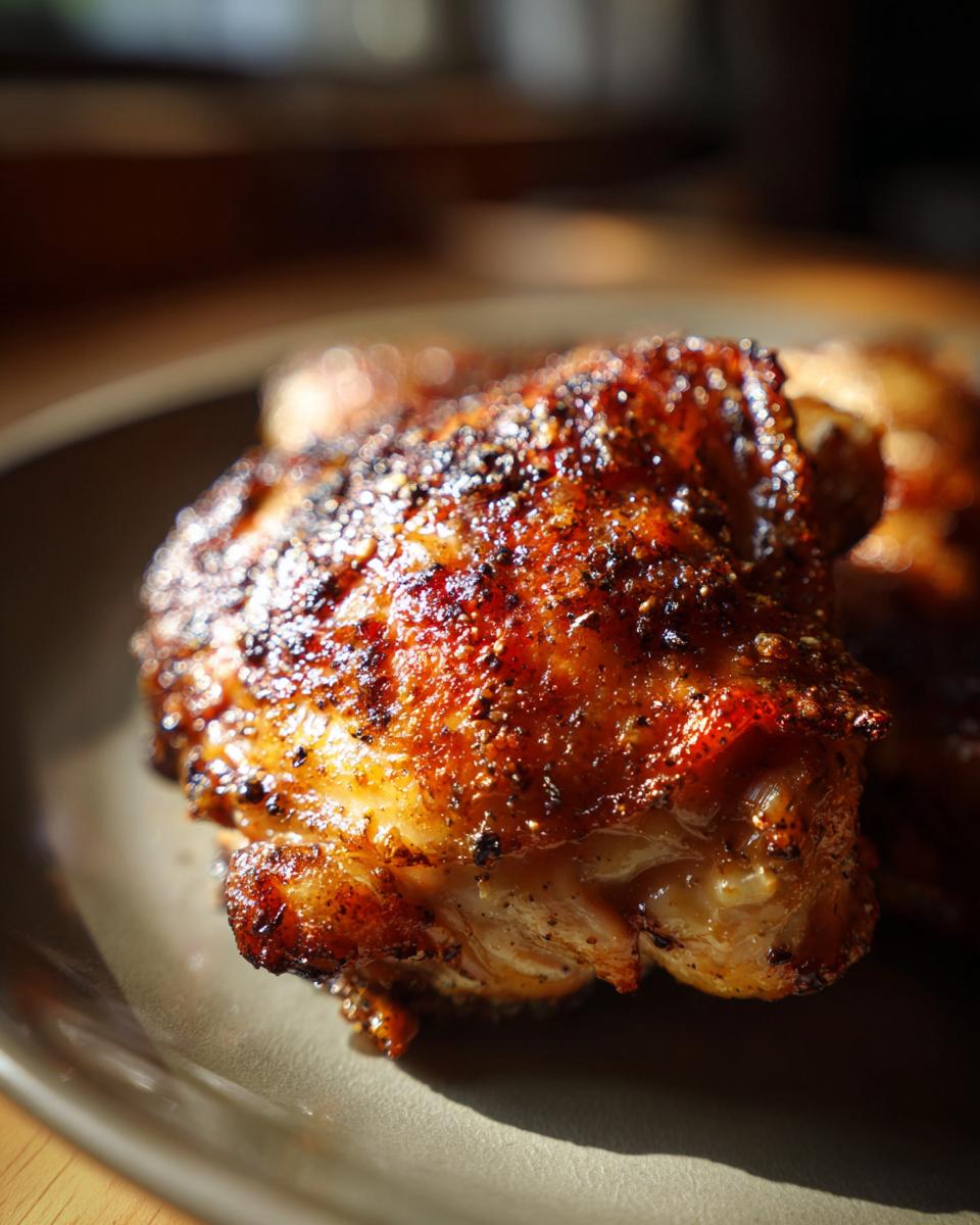 Close-up of a perfectly cooked, juicy 5-Ingredient Chicken Thigh recipe on a plate.