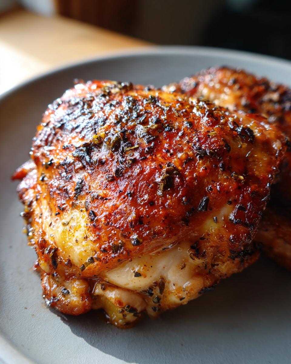 Close-up of seasoned and cooked chicken thighs, perfect for 5-Ingredient Chicken Thigh Recipes (No Fail).