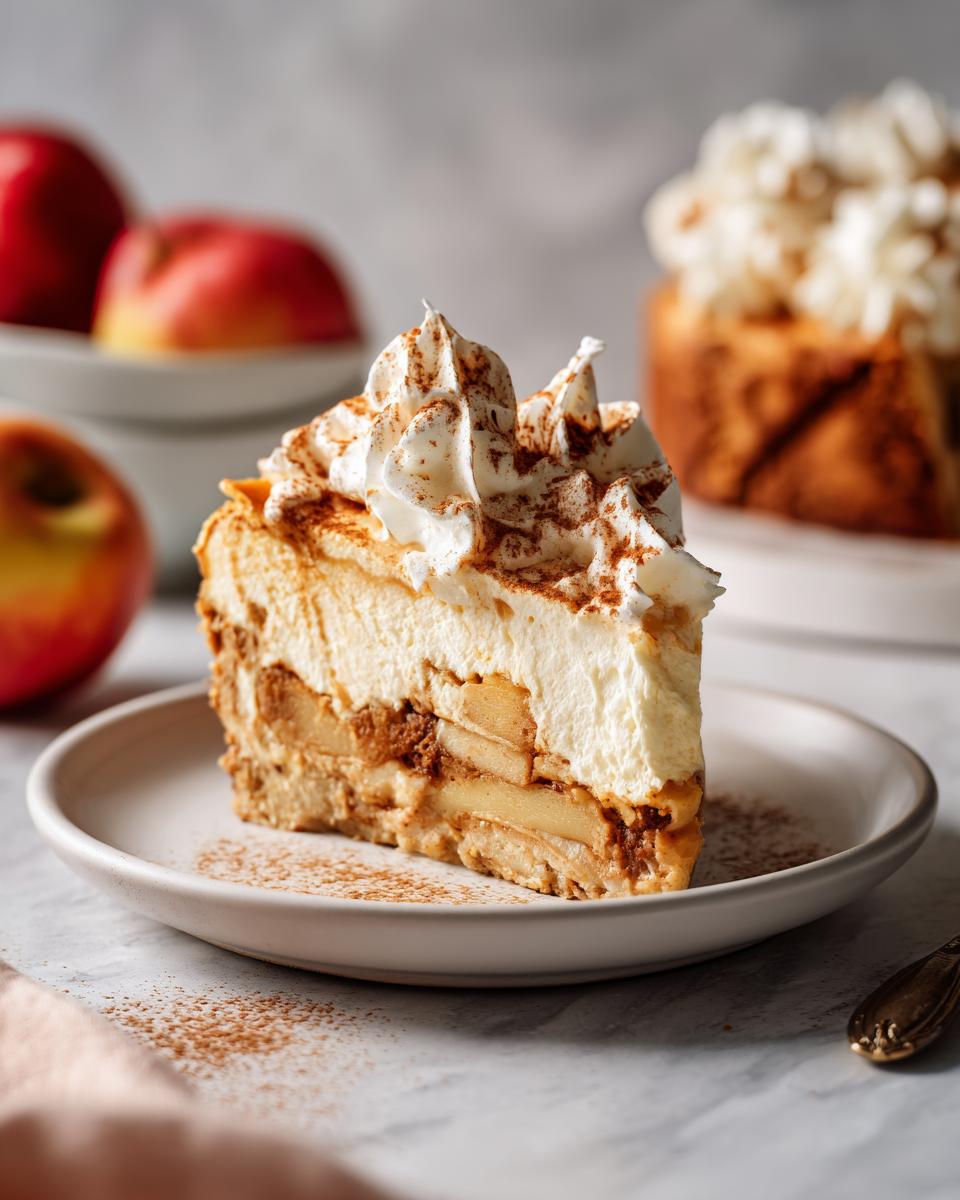 A slice of apple pie with whipped cream, showcasing one of the 5-Ingredient Thanksgiving Desserts.