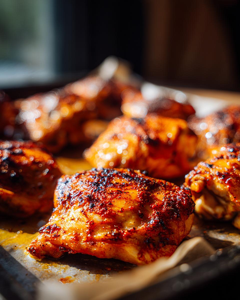 Close-up of baked chicken thighs, part of the Ultimate Chicken Thigh Recipes Guide.