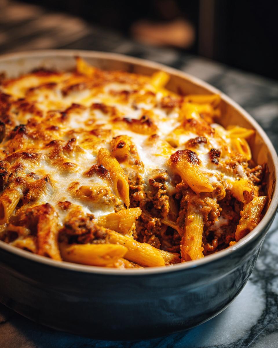 Close-up of baked pasta with a crispy cheese topping, perfect for Best Pasta Recipes 2025.