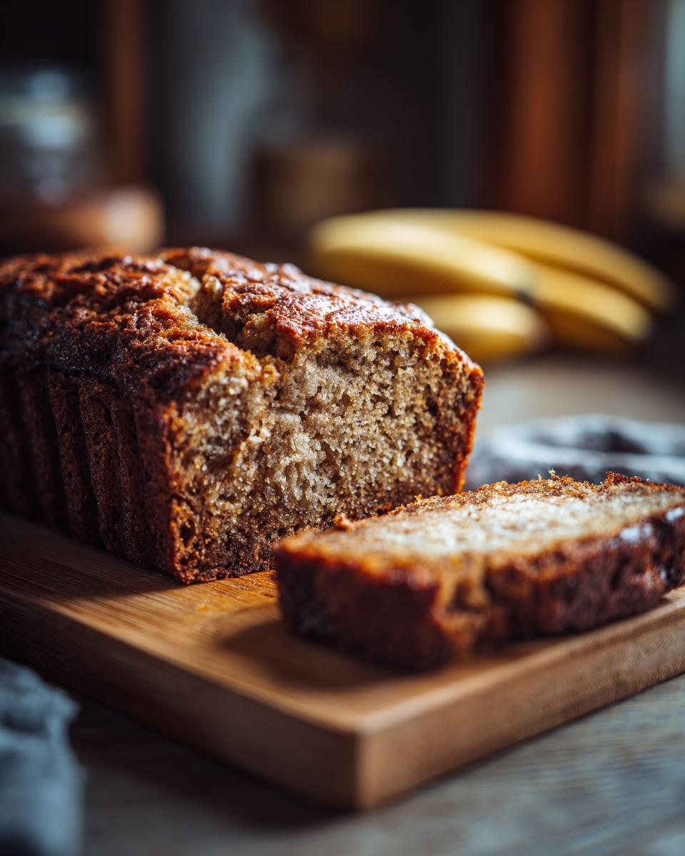 A loaf of banana bread with a slice cut, showcasing the texture for an Ultimate Banana Bread Guide.