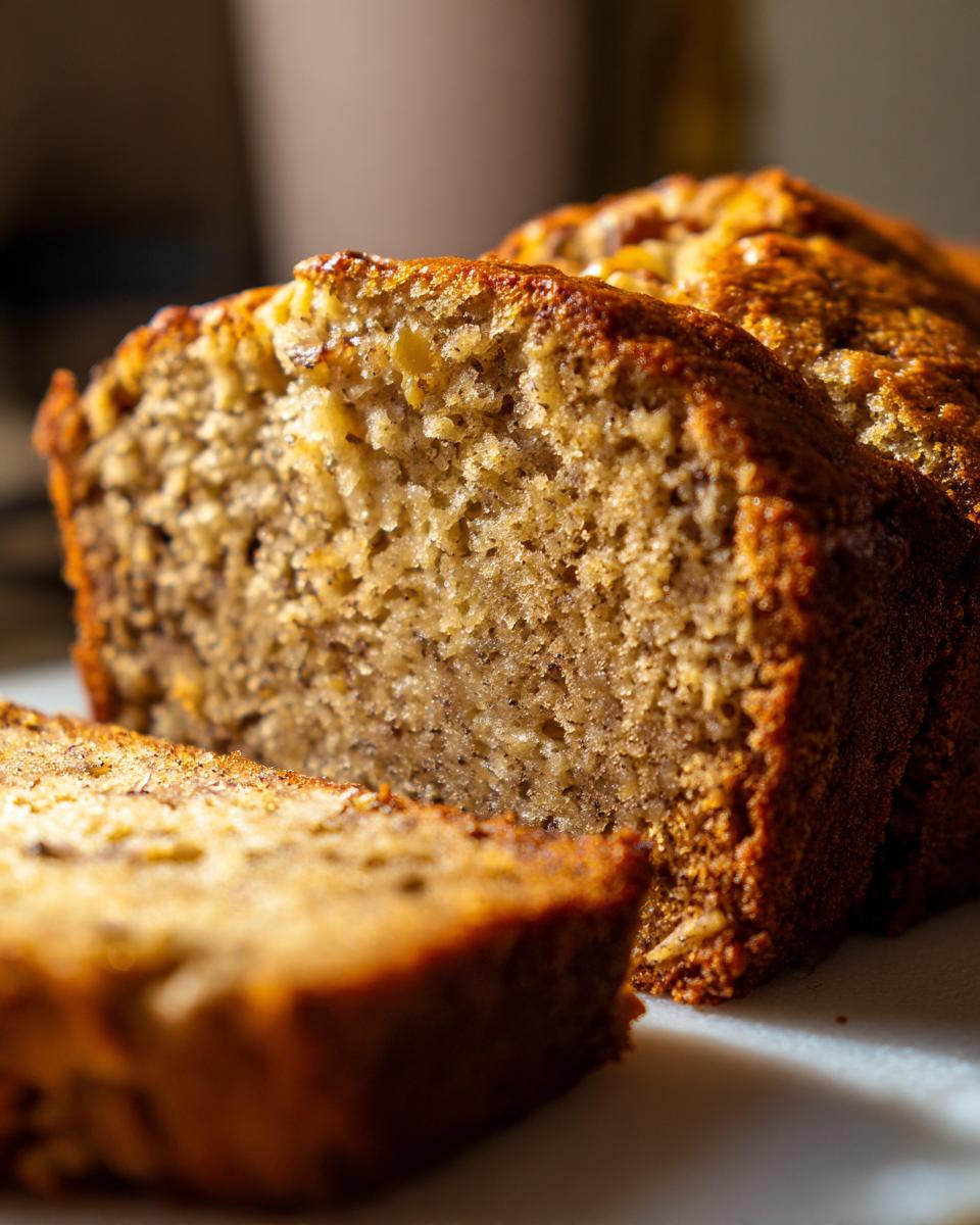 Close-up of a slice from our Banana Bread Recipe Everyone Asks For, showing moist texture.