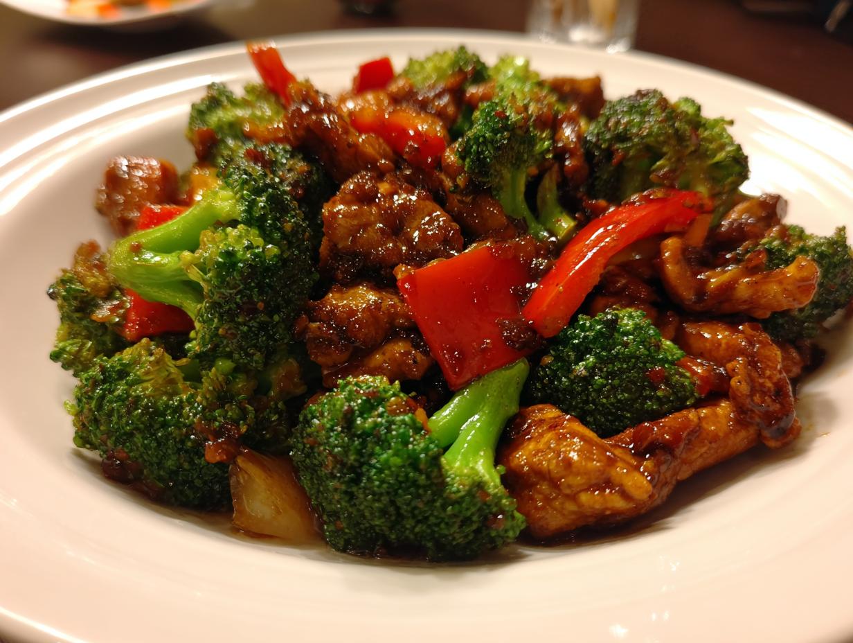 Beef and broccoli stir-fry, a fast and easy dinner recipe in 20 minutes, featuring tender beef, broccoli, and red bell peppers.