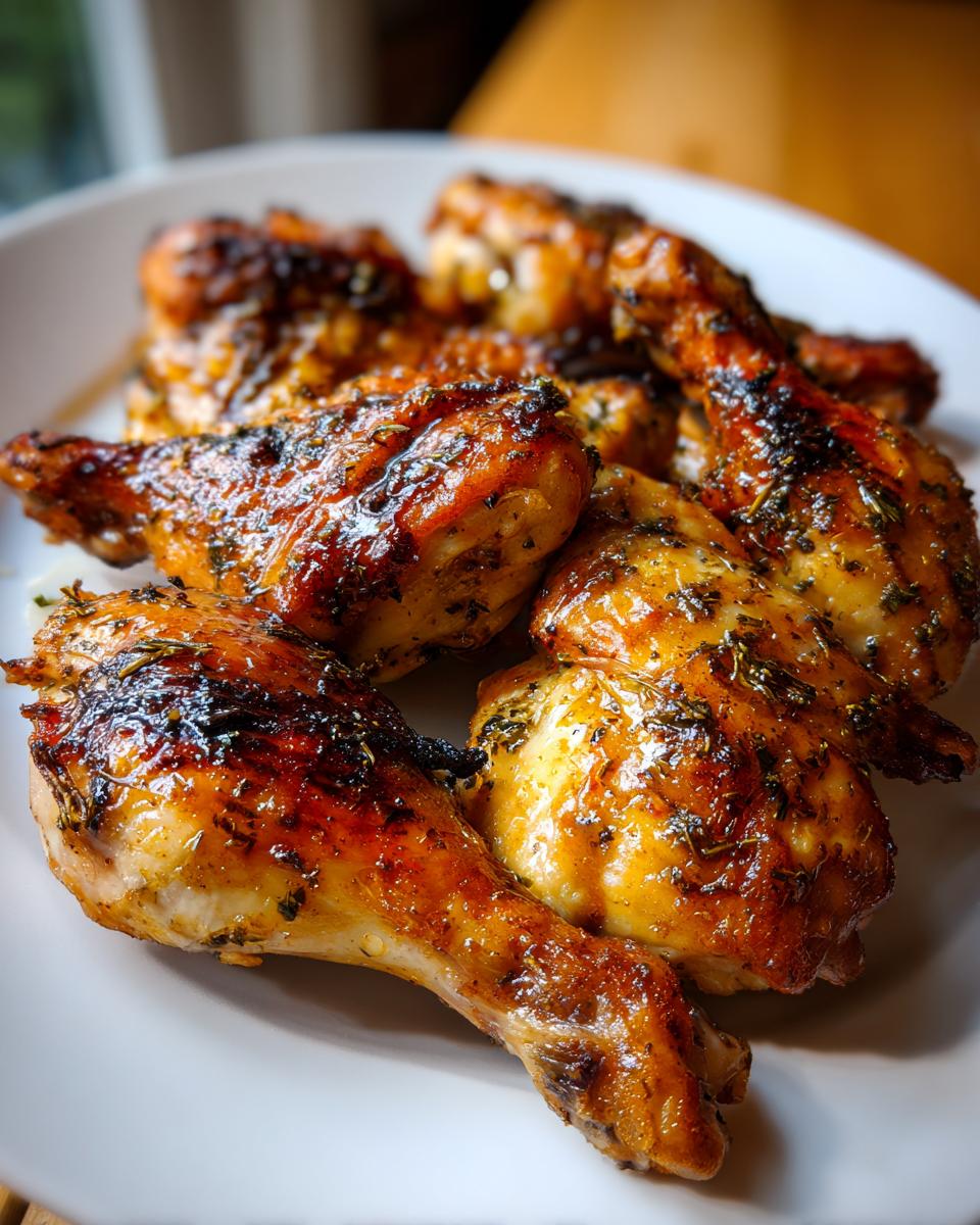 A plate of Best Chicken 2025 drumsticks, showcasing a crispy exterior and juicy appearance, seasoned with herbs.