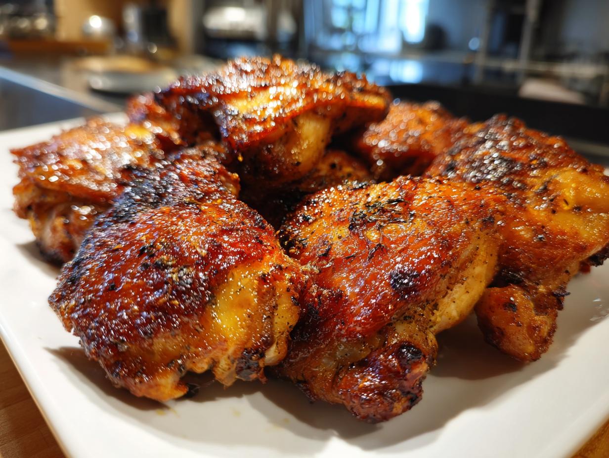 Close-up of juicy chicken thighs with crispy skin, showcasing the Best Chicken 2025: Crispy Outside, Juicy Inside.