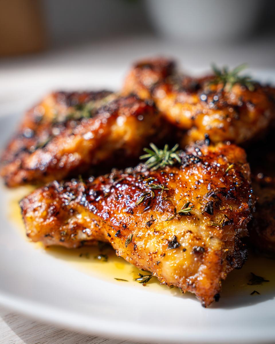 Close-up of glazed chicken wings, showcasing crispy skin and juicy meat for Best Chicken 2025.
