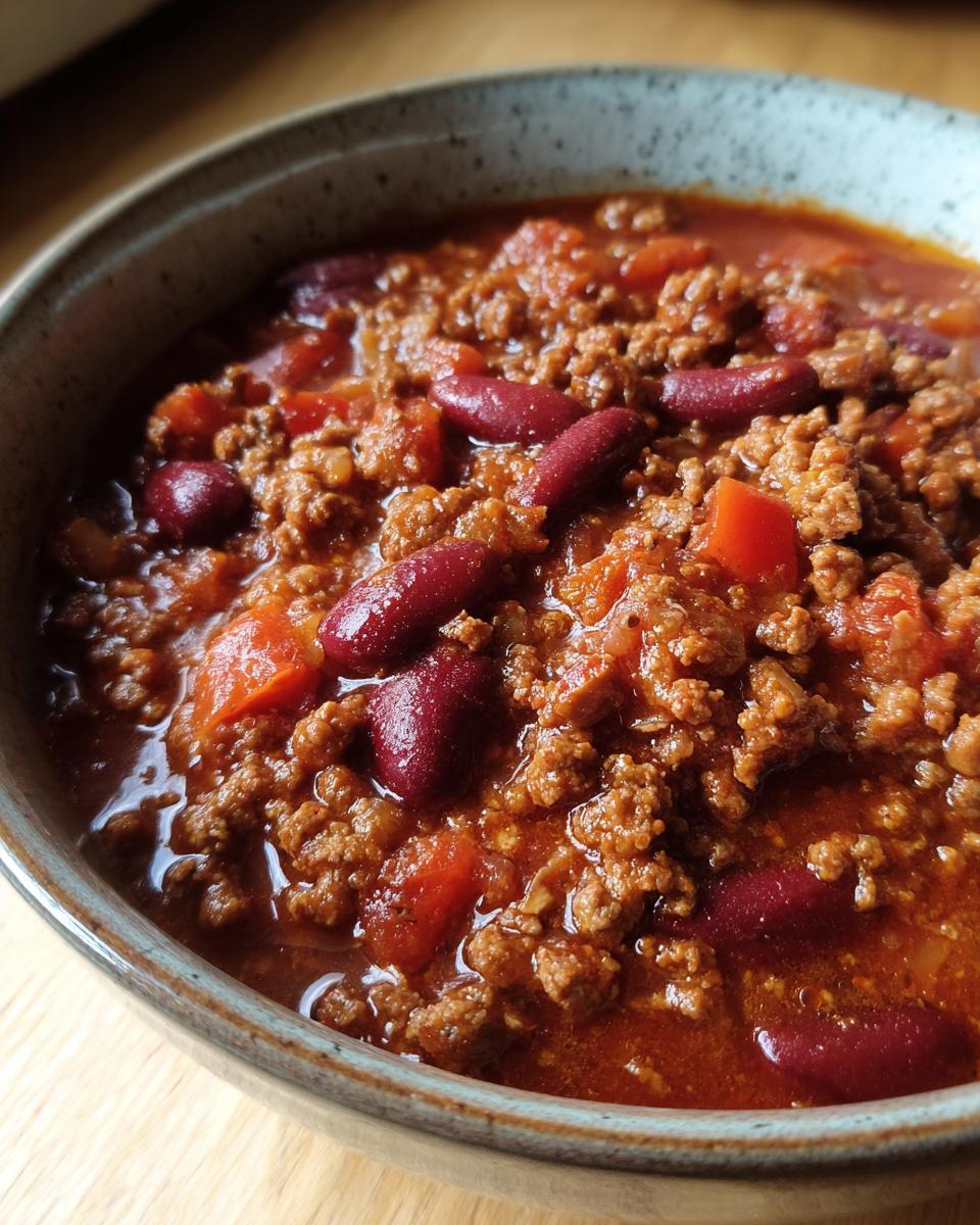 Bowl of hearty chili with kidney beans, ground beef, and tomatoes. Perfect dinner ideas for a satisfying meal.