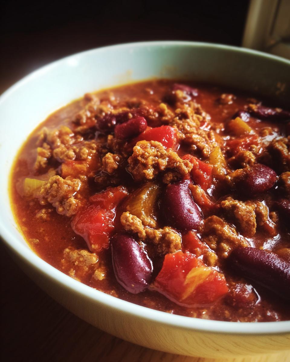 Close-up of a bowl of chili with kidney beans, ground beef, and tomatoes. What Makes Perfect Dinner Ideas? Try This.