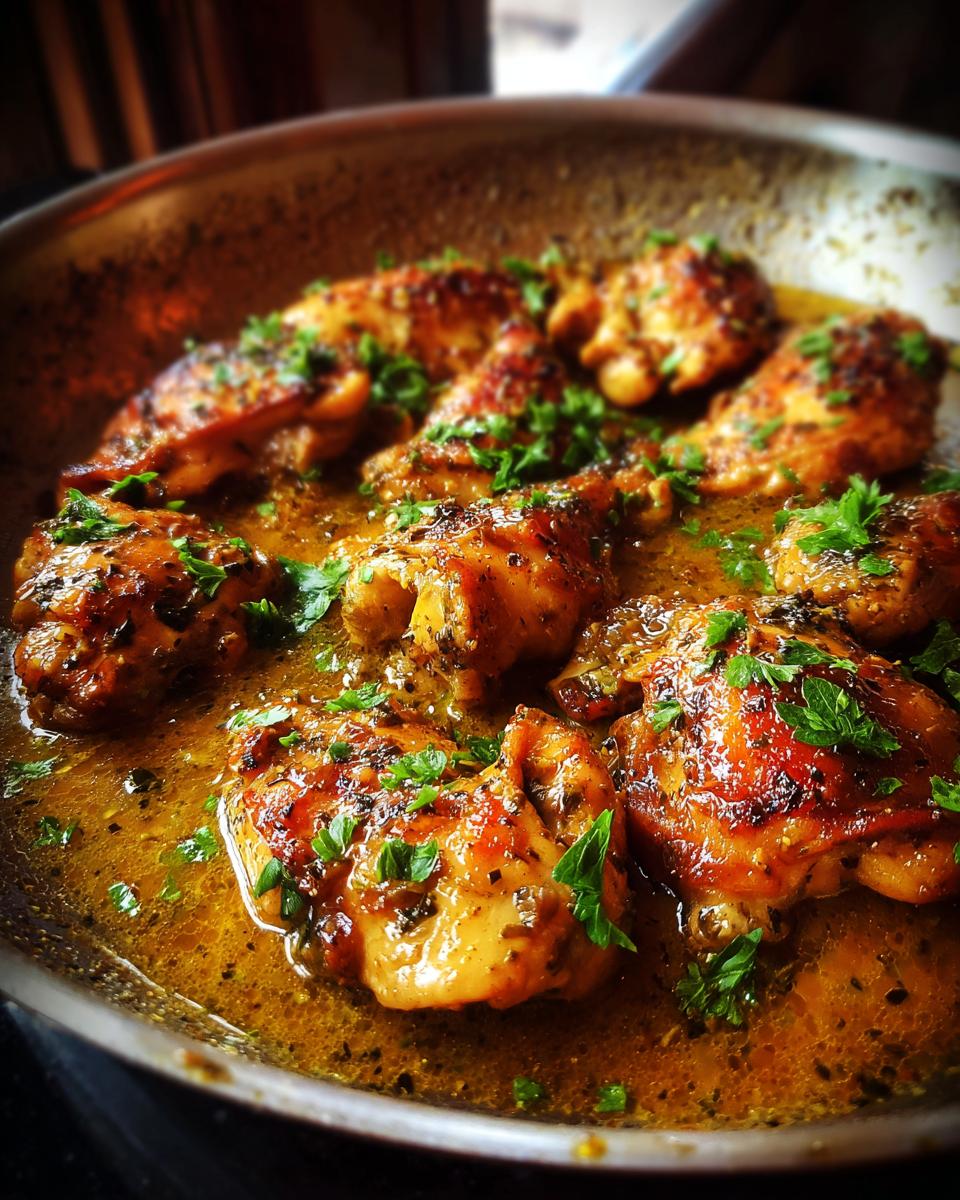 Pan of juicy Chicken in 20 Minutes, garnished with fresh parsley. A quick and easy weeknight meal.