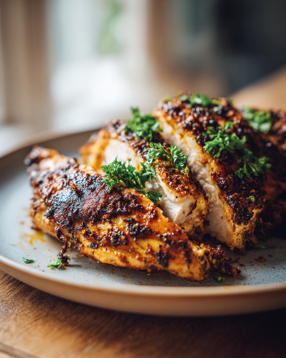 Sliced chicken breast, seasoned and garnished with parsley. This is a Chicken Recipe Everyone Asks For.