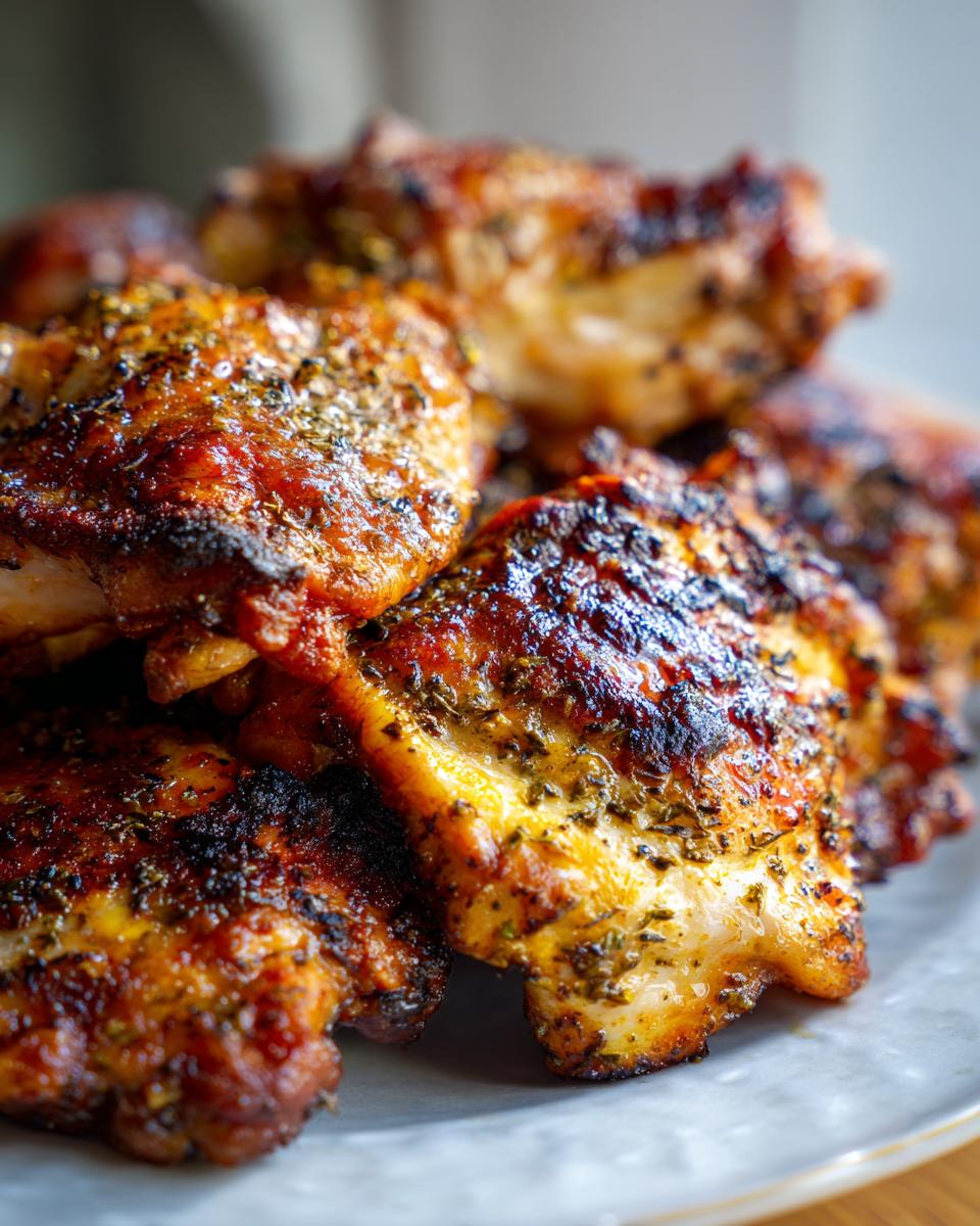 Close-up of seasoned and cooked chicken thigh recipes, perfect for busy weeknights and meal prep.