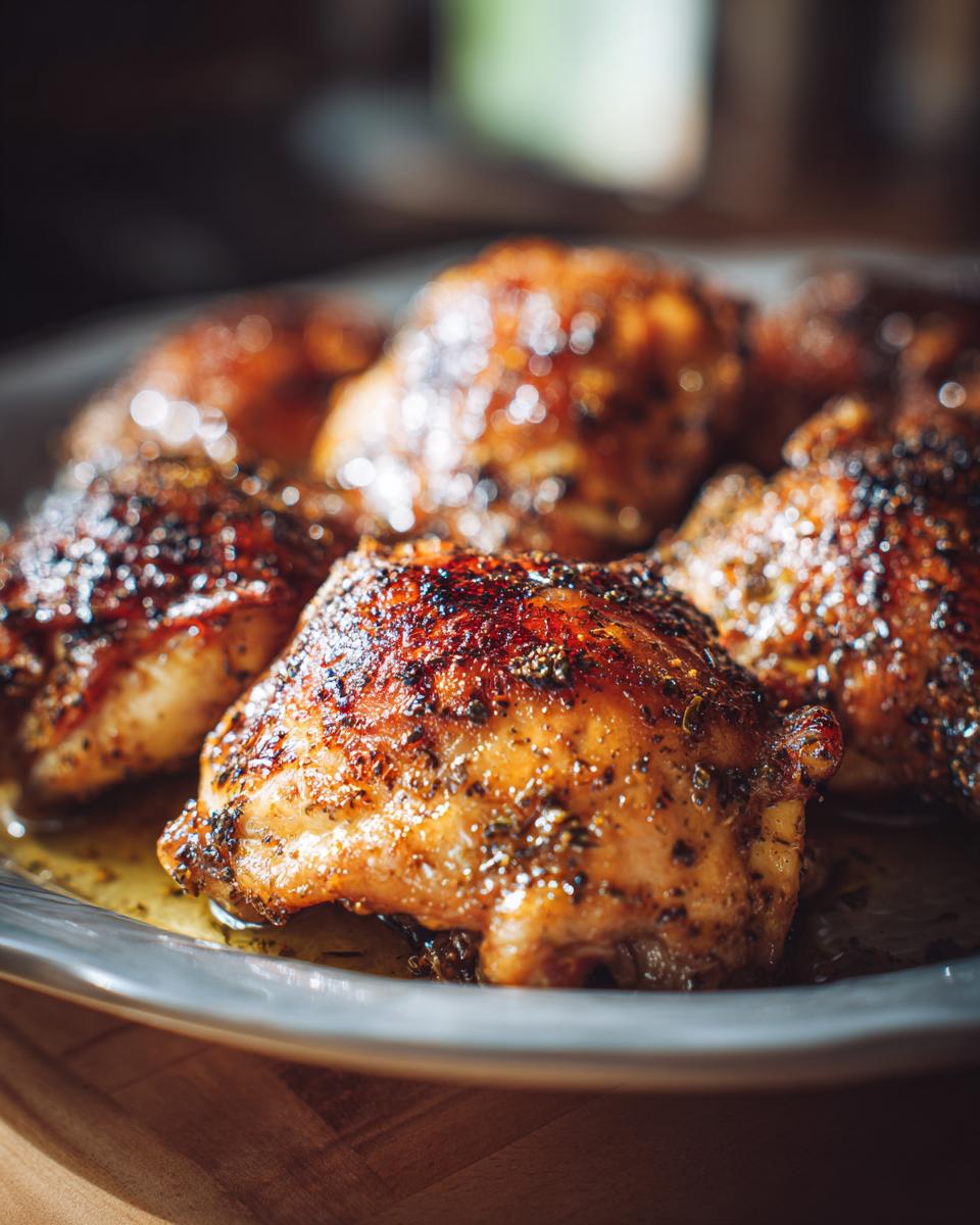 Close-up of a plate of perfectly cooked, golden brown chicken thighs, showcasing a Chicken Thigh Recipes Recipe Everyone Asks For.