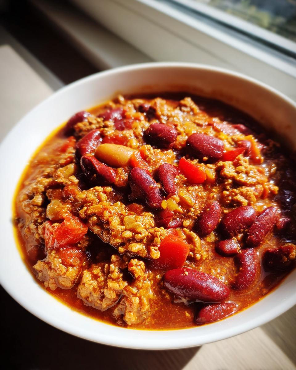 Bowl of chili, a great Dinner Ideas Recipe Everyone Asks For, featuring kidney beans, ground meat, and vegetables.