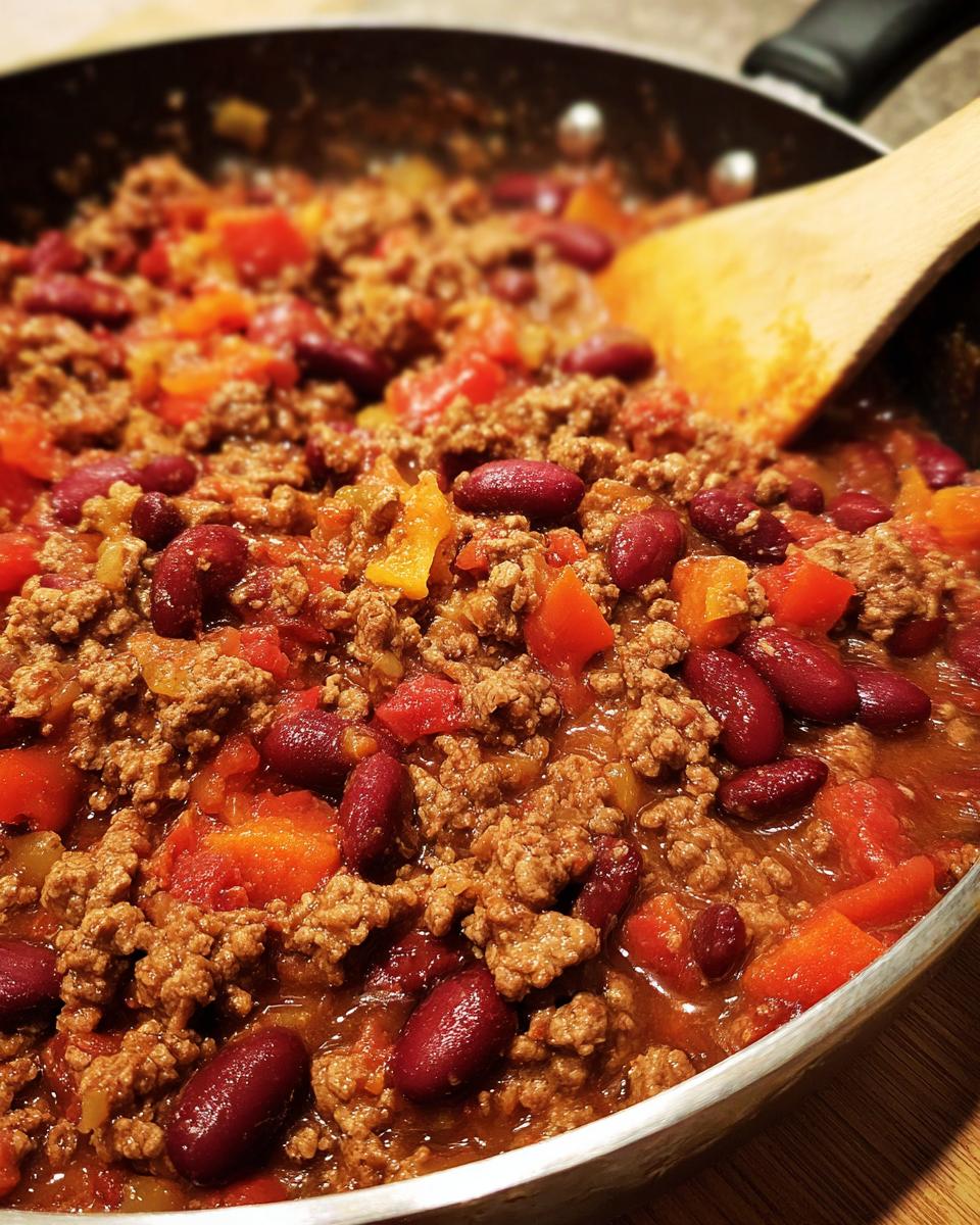 Hearty chili with ground beef, kidney beans, and vegetables, a great How to Make Dinner Ideas.
