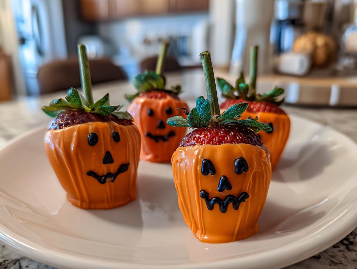 Amazing Strawberry “Pumpkins” Chocolate-Dipped
