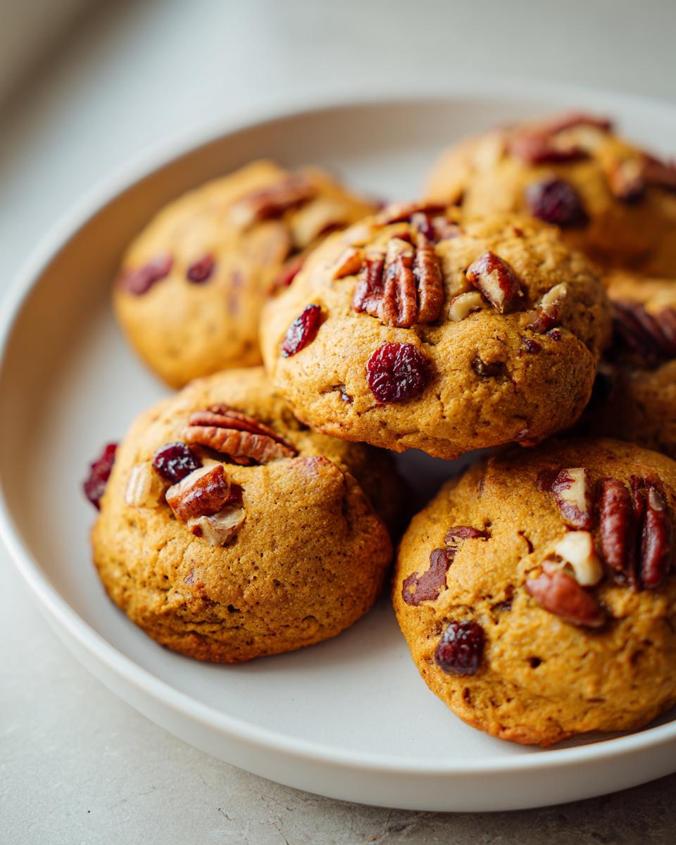 A plate of freshly baked cranberry pecan cookies, perfect for Thanksgiving Desserts in 20 Minutes.