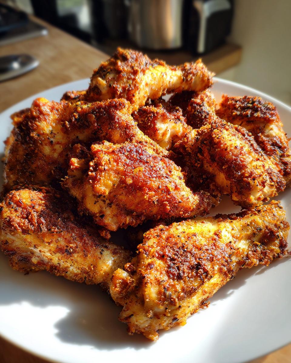 Pile of crispy baked chicken wings and drumsticks on a white plate, perfect for Chicken for Busy Weeknights.