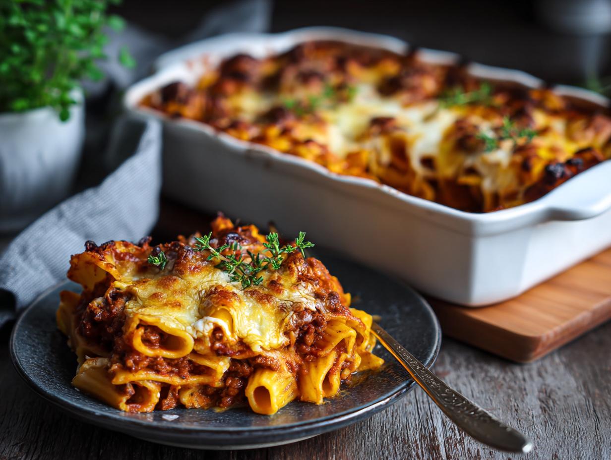 Baked pasta dish featuring crispy edges, juicy meat sauce, and melted cheese. One of the Best Pasta Recipes 2025.