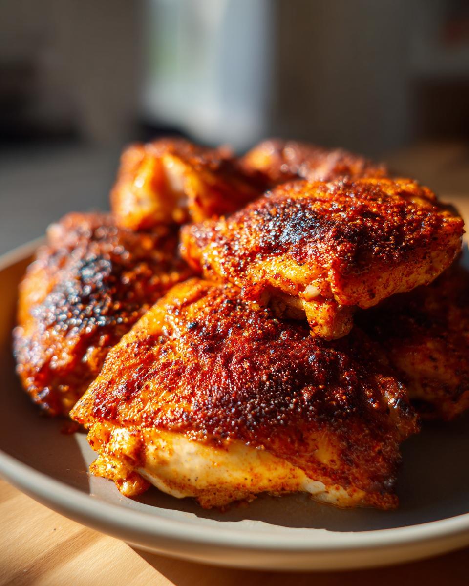 A plate of crispy, seasoned chicken thighs. Learn What Makes Perfect Chicken Thigh Recipes? Try This!