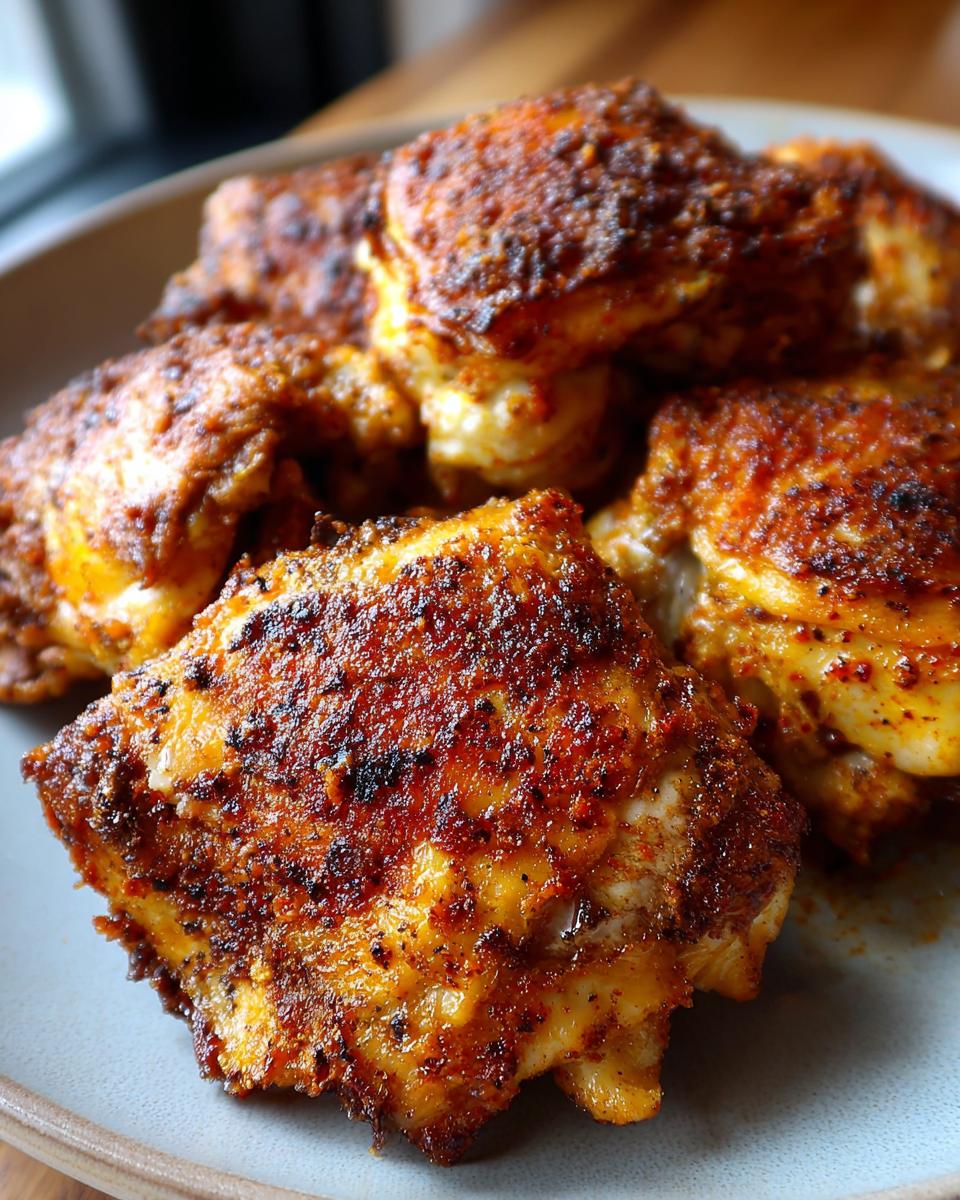 Close-up of seasoned and cooked chicken thighs, showcasing What Makes Perfect Chicken Thigh Recipes? Try This.